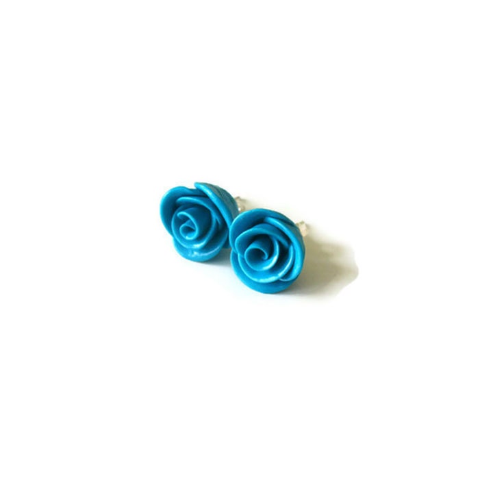 Turquoise roses handmade polymer clay post earrings