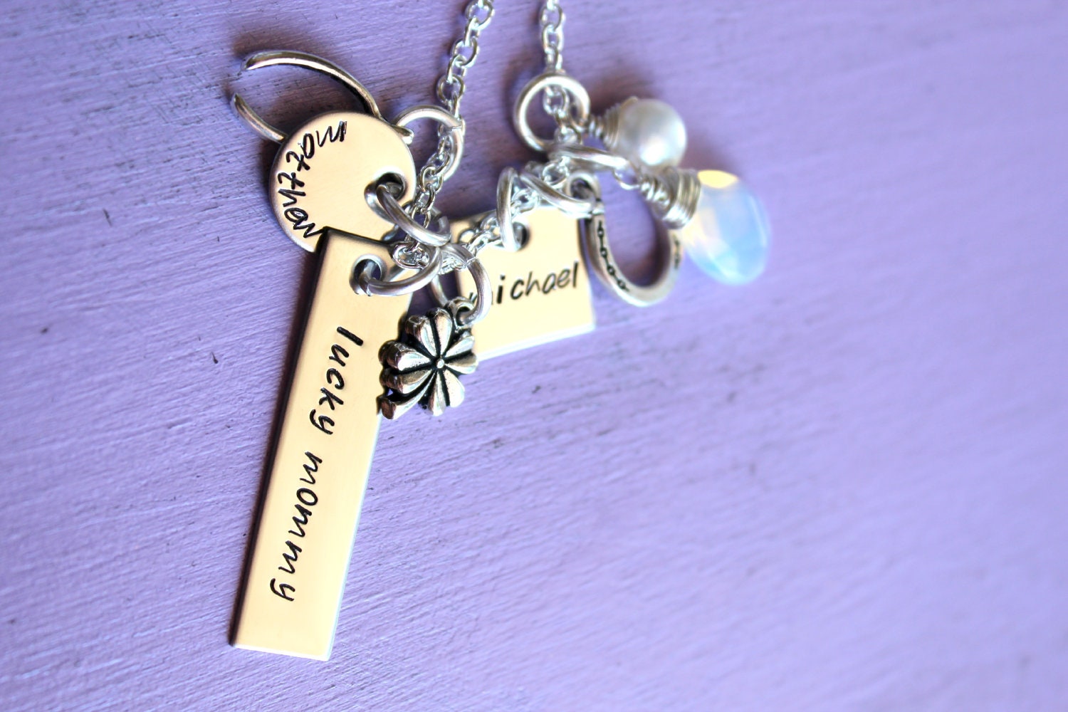 Lucky mommy handstamped necklace