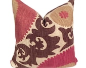 Suzani BOTH SIDES 20X20 Fahri Clove Pillow Cover Designer Home Decor Fabric-Throw Pillow-Accent Pillow-Living Room Pillow-Red