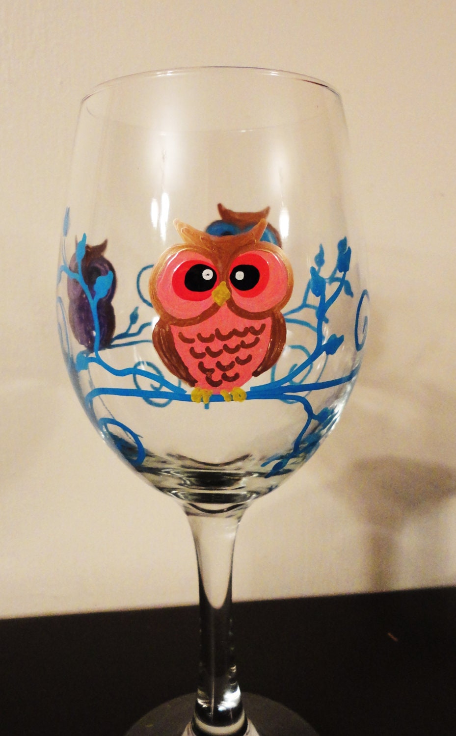 Whimsical Owl Wine Glass