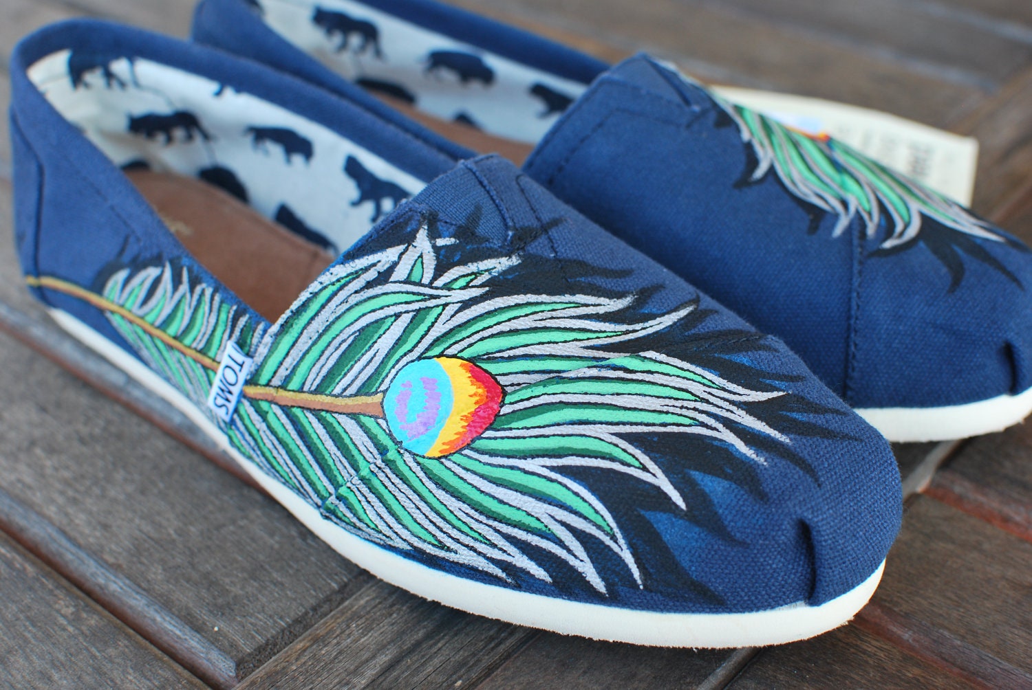 Peacock Feathers on Navy TOMS Classics