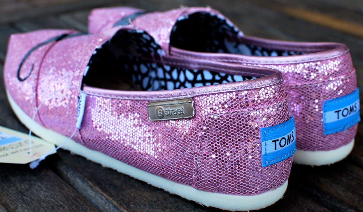 Pink Glitter Mustache TOMS shoes