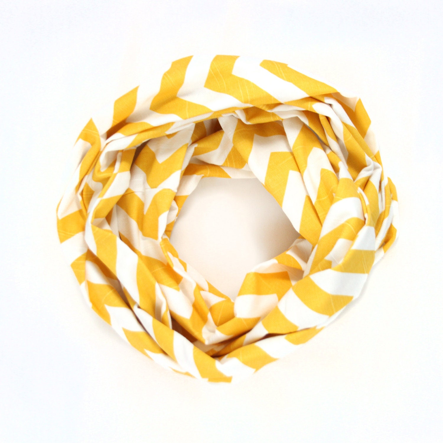 SALE - Chevron Infinity Scarf - Mustard Yellow and White