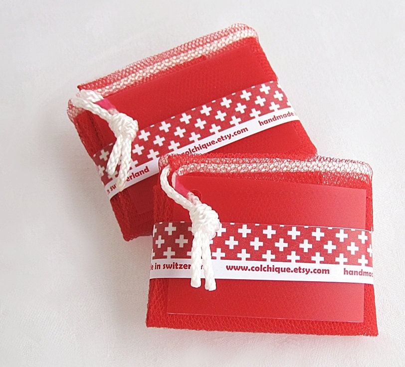 MARKET / PRODUCE BAG in red tulle, with label for bar code - set of 2