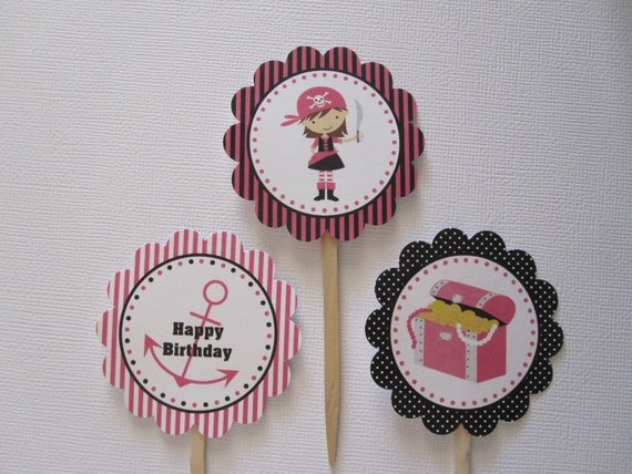 12 Girl Pirate Cupcake Toppers Il_570xn