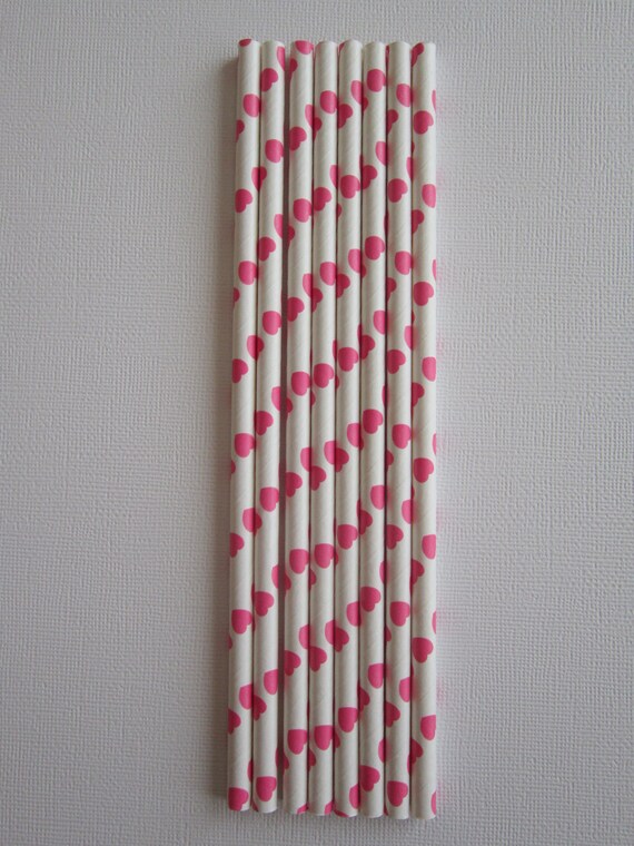 25 Bubble Gum Pink Heart Paper Drinking Straws Il_570xn