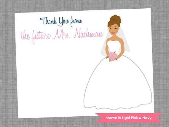 Bridal Shower Thank You Note Cards - Personalized Bride Printed Note Card Set - Colors Customizable Il_570xn