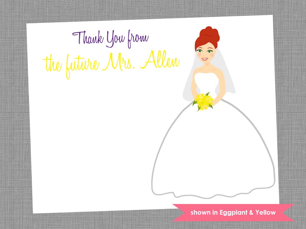 Bridal Shower Thank You Note Cards - Personalized Bride Printed Note Card Set - Colors Customizable Il_570xn