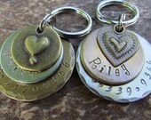 Dog Tag - Pet ID Tag - Dog collar tag - Pet Tag in nickel or brass with Bronze heart pendant - Personalized - Engraved