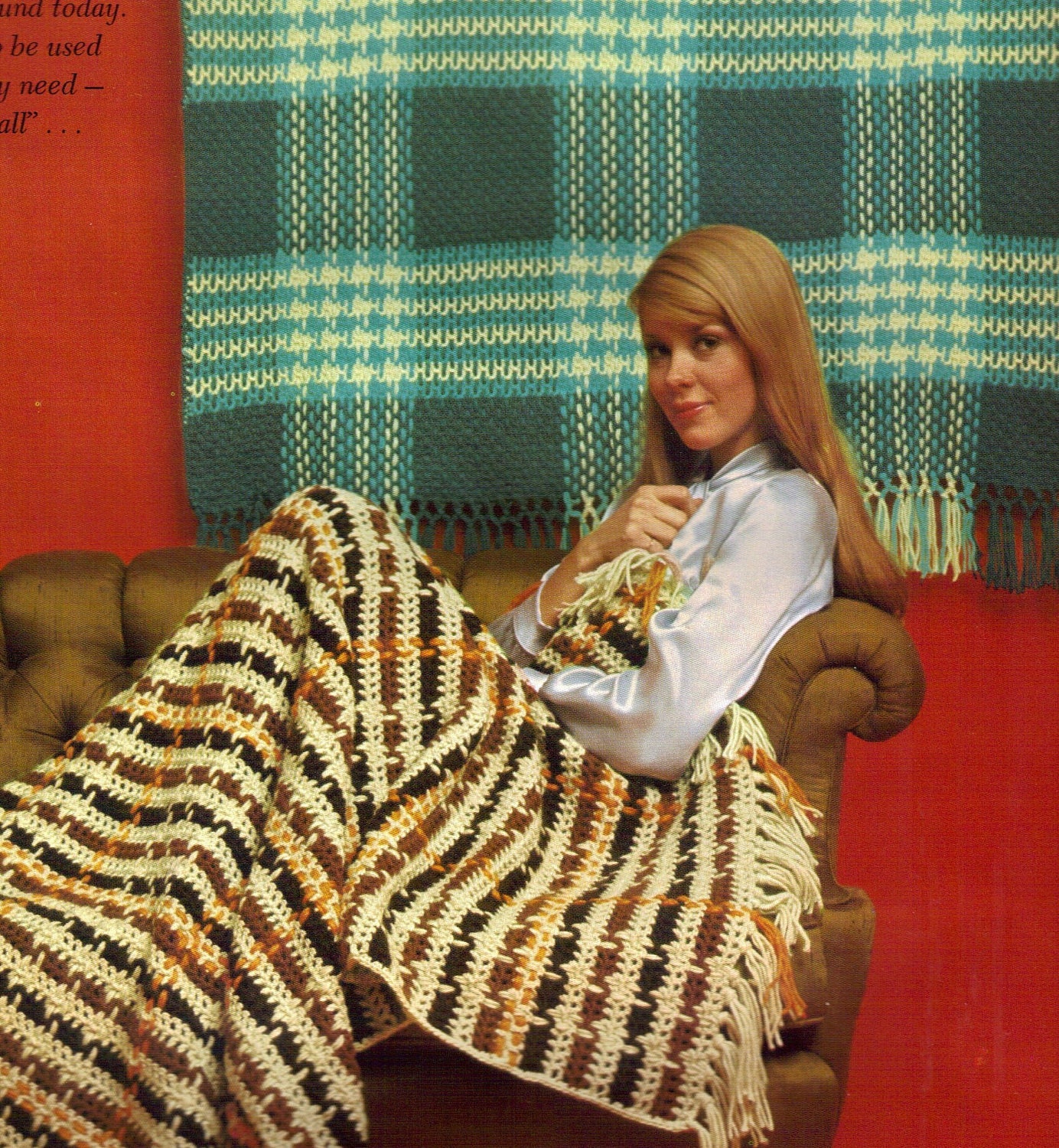 1960s Afghans or Wall Hangings Using Weave In Technique - 2 Crochet pattern PDF 6907
