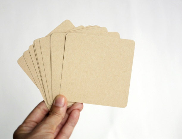 Small Square Kraft Paper with Rounded Corners, Size 9x9 cm, Set of 25 - for small note card, mini cards, tags, letterpress