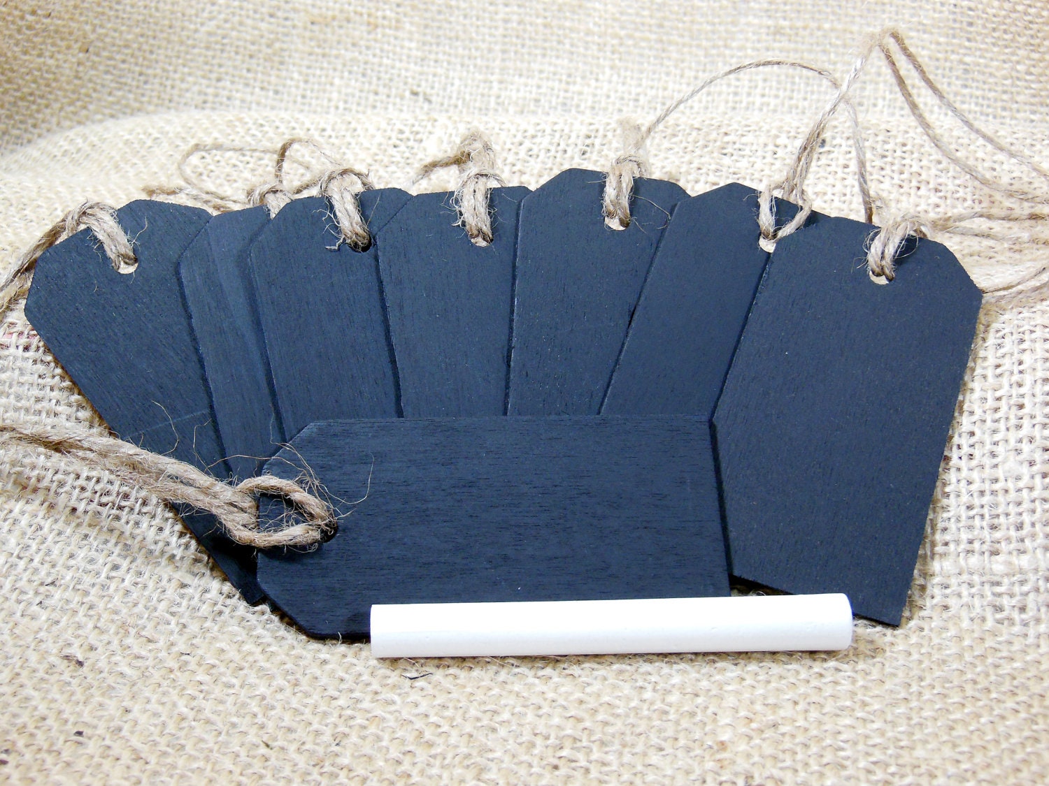8 Chalkboard Tags with Jute Twine and Chalk Included - Wood Chalkboard Tag