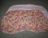 Contoured Baby Girl Michael Miller Pink Dots and Bright Tiny Flowers Burpcloths in Cotton Flannel and White Striped Minky - Set of 2