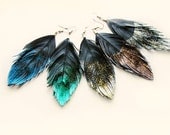 Dangle Earrings - Glitter Faux Leather Feather Earrings - Surgical Steel - Glitter in the Dark