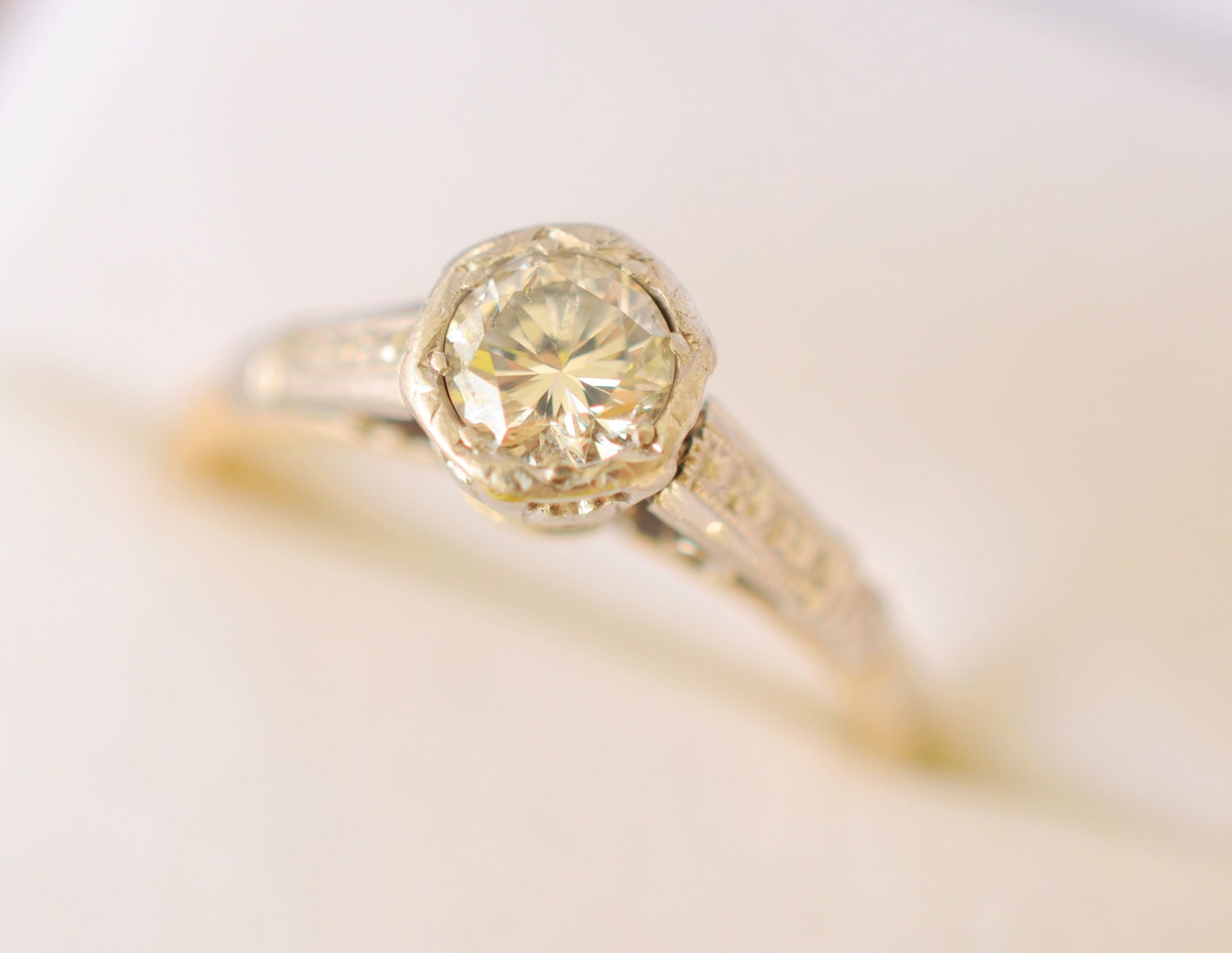 RESERVED /// Art Deco / 1920s platinum and 18k gold diamond ring- 1/2