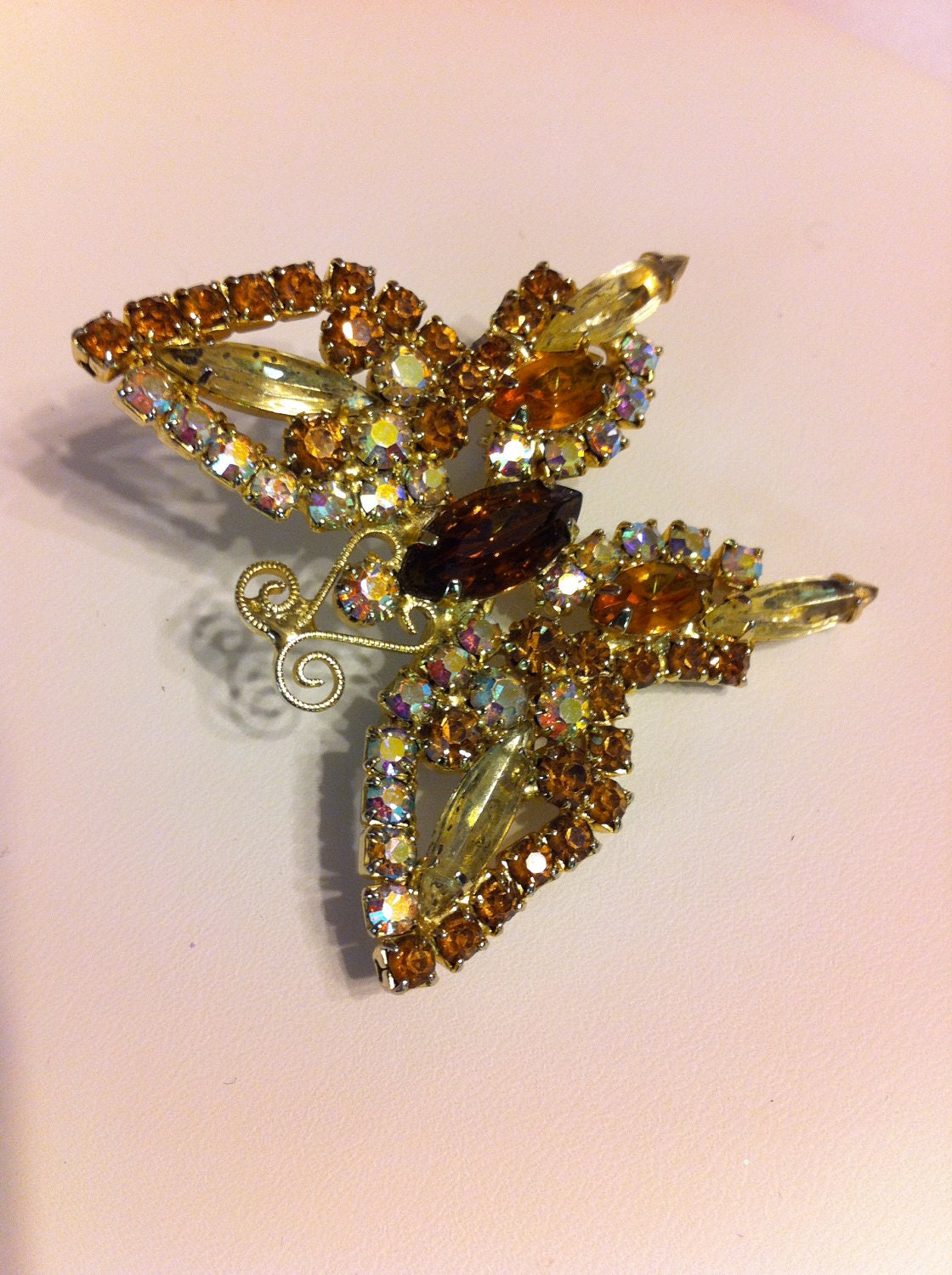 D&E Juliana 1960s Vintage Rhinestone Butterfly Brooch