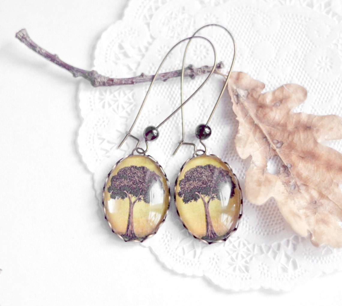 Autumn tree earrings - Natural history jewelry - Free Worldwide Shipping - Gift for her under 25 USD