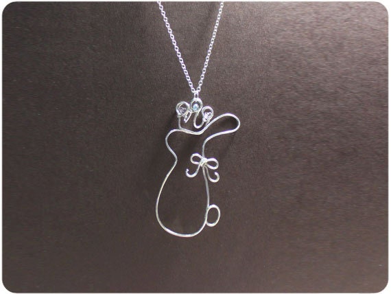 Rabbit and Crown, Necklace - wire, crystal beads