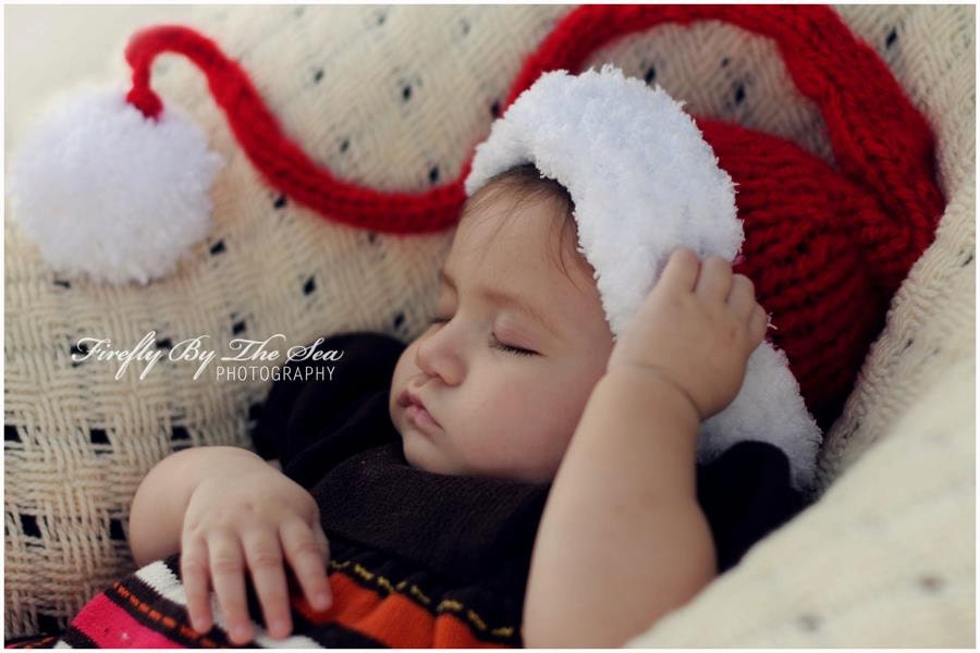 Christmas Baby Santa's little helper hat, perfect newborn holiday photo prop and  warm everyday use hat.