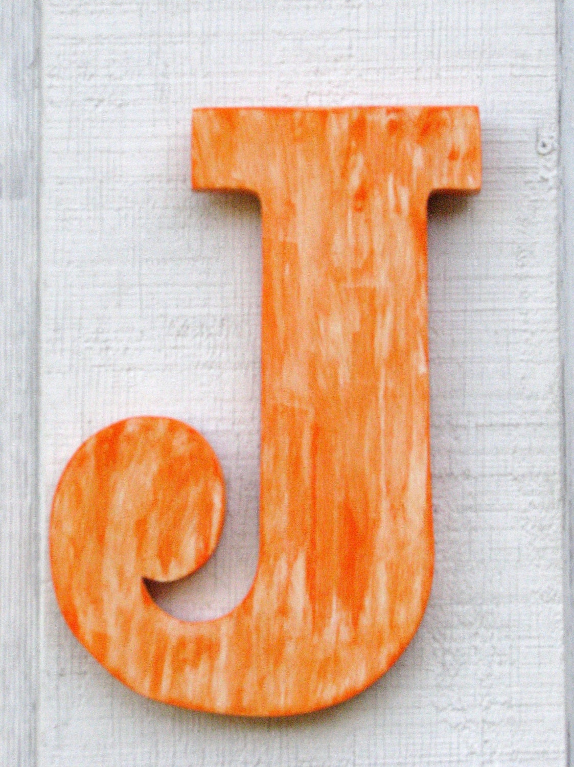 Shabby chic Large Wooden Letter J Rustic Distressed in Orange 12" tall 3/4" thick Solid Wood You Pick Letter and Color Custom Made For You