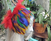 Showgirl Rainbow Feather Headband & Mini  Mask, Vegas, Mardi Gras, Burlesque, Circus, Costume, Drag queen, Halloween, Pride,Party