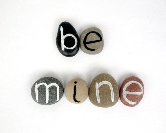 Be Mine, 5 Magnets Letters, Custom Quote, Beach Pebbles, Inspirational Word or Quote, Sea Stones, Personalized, Rocks - HappyEmotions