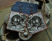 Cheshire Cat earrings mixed media jewelry metal paper Sarah Wood