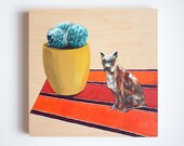Cactus Painting, Yellow Red, Original Art, Acrylic, 12 x 12 In. by Heather McCaw