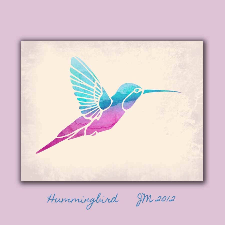 Hummingbird Art Print - Watercolor Bird Painting Colorful Animal Illustration in pink, turquoise, blue