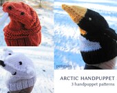 arctic handpuppet knitting pattern set PDF penguin walrus icebear