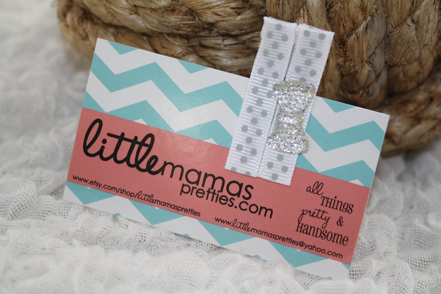 Silver Bow Polka Dot Alligator Clip Set