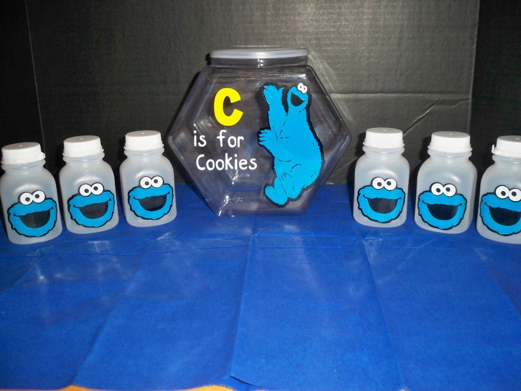 SESAME STREET BIRTHDAY party cookie monster jar and milk bottles (set of 12 bottles) Il_570xn