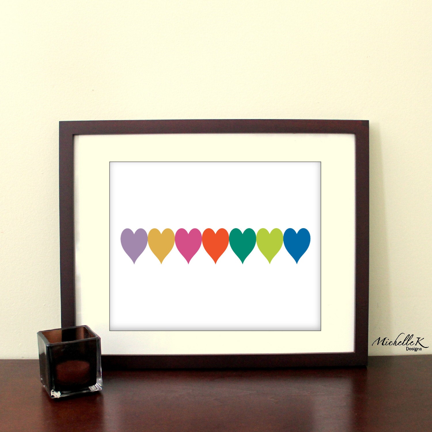 8"x10" (Landscape/Horizontal) Printable Art - "Pantone Hearts" - Bright colorful hearts in the Fall 2012 Pantone Colors - Instant Download