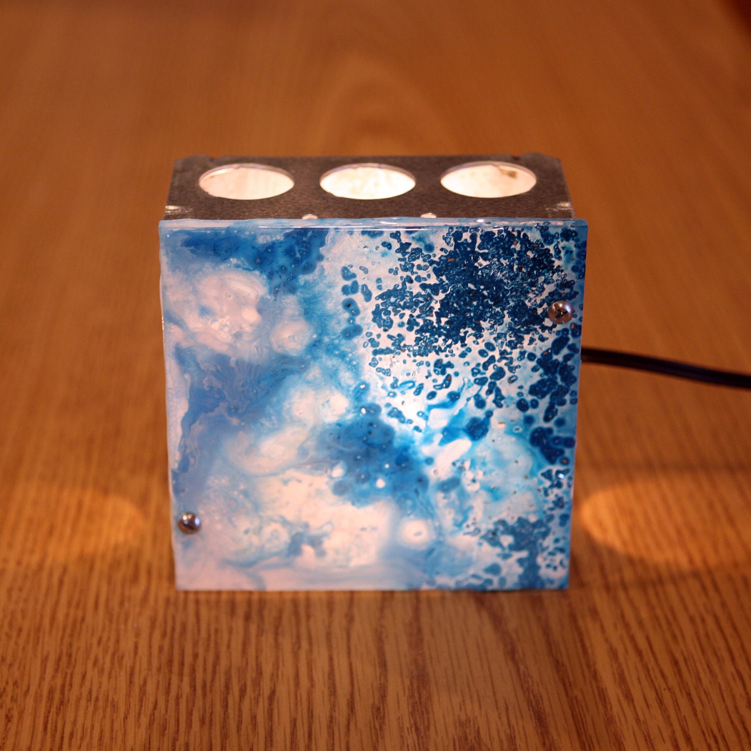 Blue Wave Glow Repurposed Miniature Light Box, Initial Monogram Name Wedding, Baby, Kids, Family, Pets,  By Igor Turovskiy