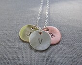 Family necklace, custom engraved initial charm - mixed metal jewelry, typewriter font style