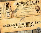 Zoo Birthday Party Ticket Invitation for a child's birthday party with zoo animals with vintage style, add different animals Il_170x135