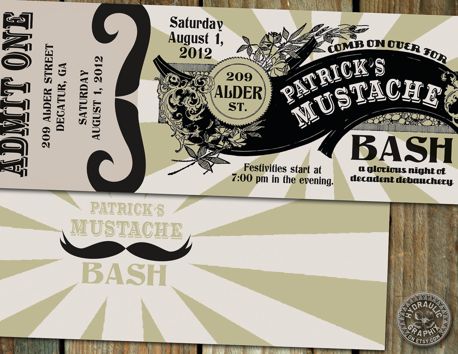 Mustache Bash themed costume Birthday Party invitation admission ticket - retro sign, steampunk and vintage inspired Il_570xn