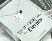 True Friends card and initial necklace, custom birthstone, Best friend gift, Friendship necklace, personalized letter