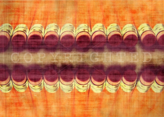 mirrored pencils in vibrant orange, gold and red print (5x7)