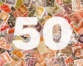 ORANGE COLLECTION - 50 vintage USED International postage stamps in orange, yellow, and brown tones - use in scrapbooking, crafts, etc