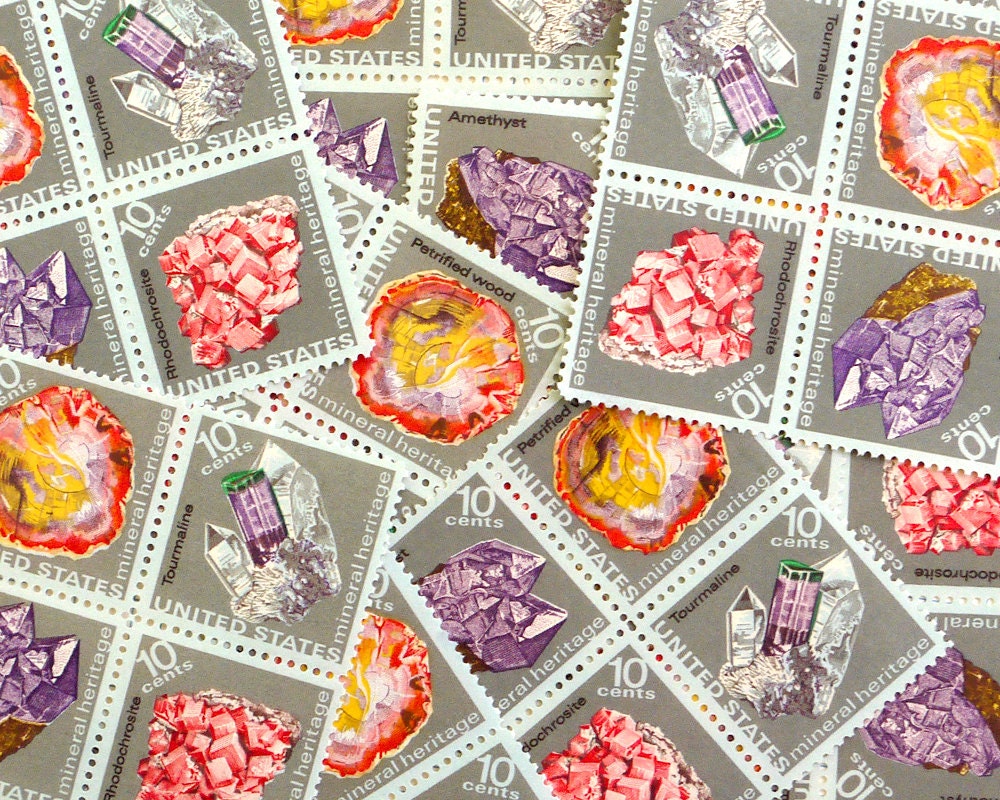 50 pieces - Vintage unused 1974 - 10 cent MINERAL HERITAGE stamps - great for nature themed wedding invitations and save the dates