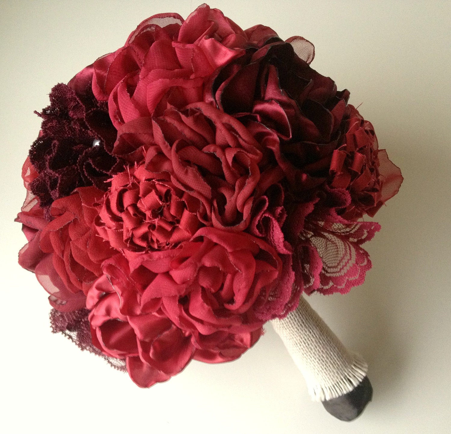 Red bridal bouquet, Fabric flower bouquet, Rustic chic weddings,  Alternative wedding bouquet