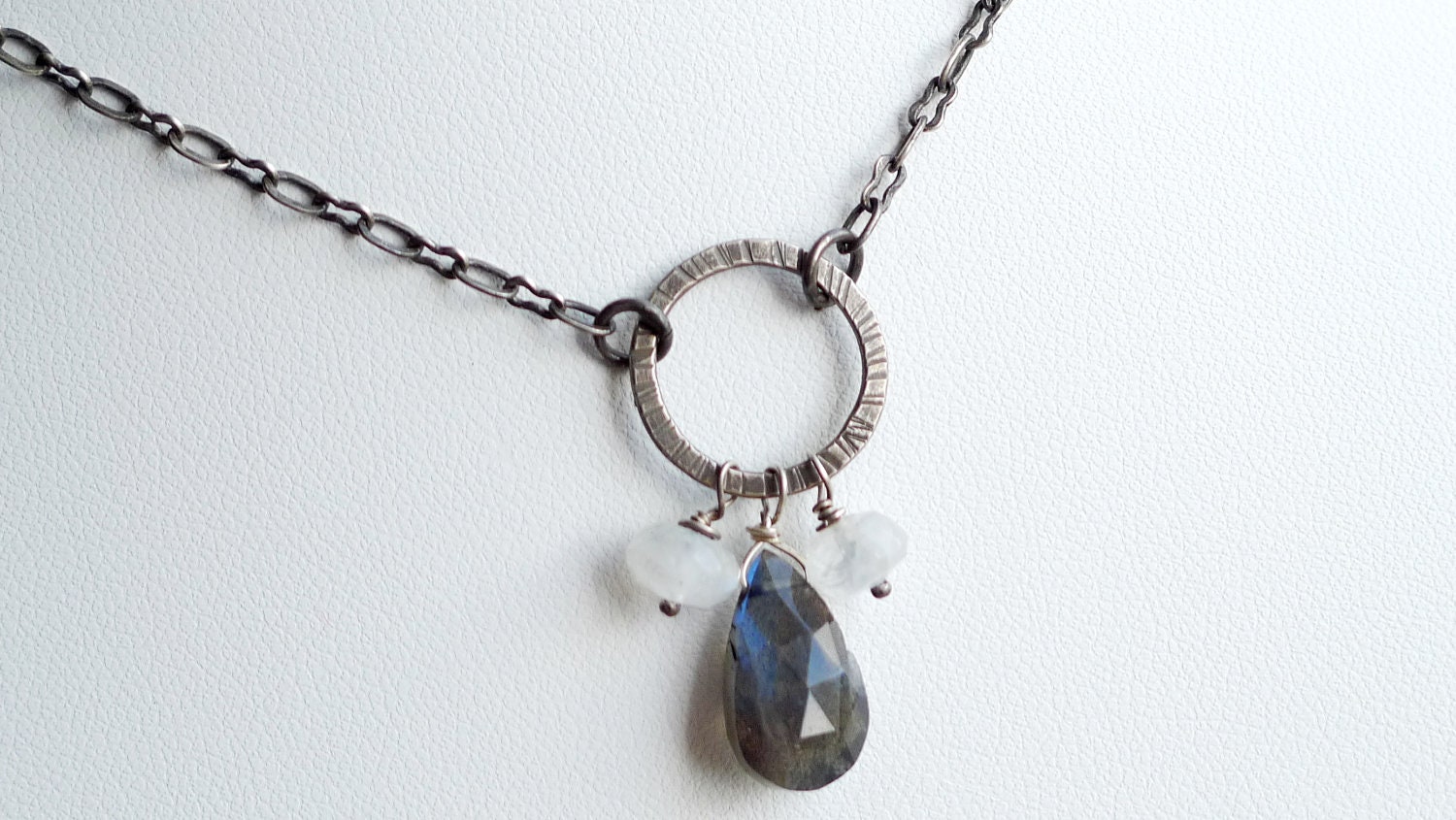 Labradorite and Rainbow Moonstone Oxidized Silver Necklace