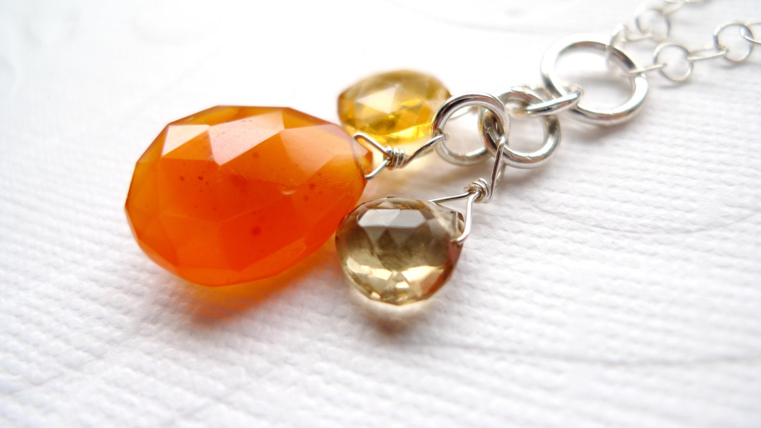 Carnelian Citrine Beer Quartz Sterling SilverNecklace