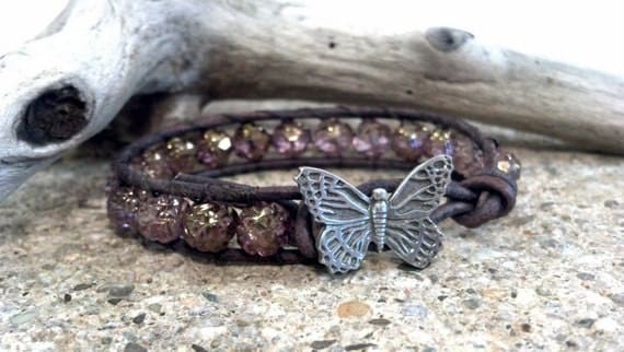Fly Away, Amethyst Gold Beaded Leather Wrap Bracelet, Friendship Bracelet, Chan Luu, Mothers Day Gift