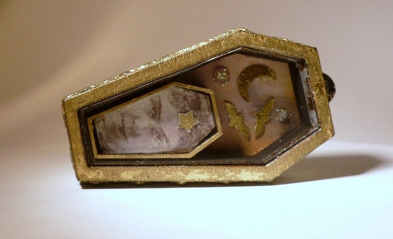 Gothic Dark Art, Restless Dead, OOAK Mixed Media Folk Art Assemblage, Miniature Coffin Shrine