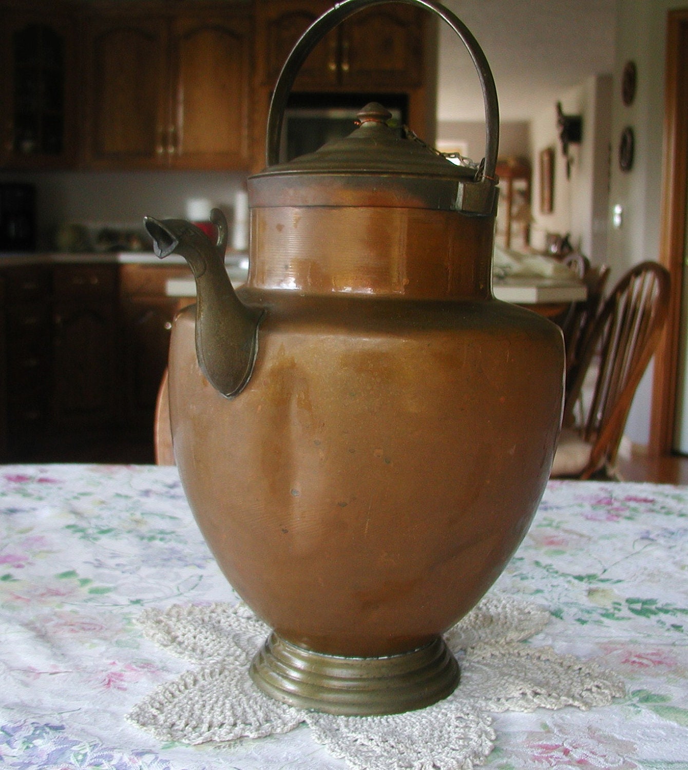 10% Discount..VINTAGE SALE Rare Find 122 years old..1890s Hammered Brass Copper Pitcher with Fish Spout