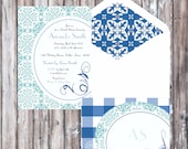 BLUE AND WHITE Bridal Shower Invitation - Blue and White Party Invitation - Vintage Invitation
