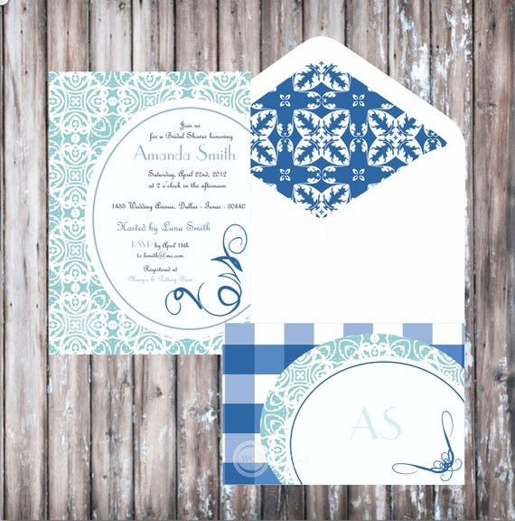 BLUE AND WHITE Bridal Shower Invitation - Blue and White Party Invitation - Vintage Invitation Il_570xn