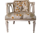 FREE SHIPPING  Vintage French Barrel Chair Upholstered Modern Shabby Chic Orange White